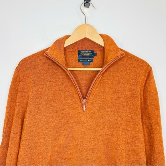 Pendleton Rust Orange 1/4 Zip Merino Wool Sweater Medium - Picture 5 of 8